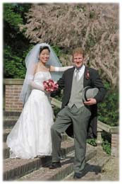Bride and groom on the steps